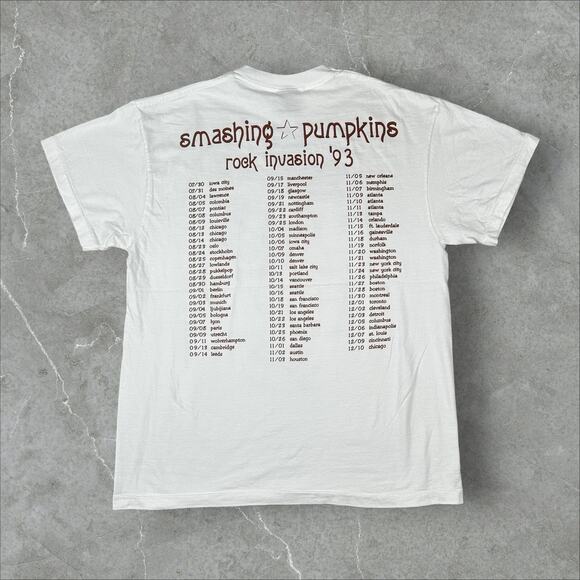 Vintage Smashing Pumpkins Rock Invasion 1993 Sz XL Single Stitch Reprint T-Shirt - Picture 2 of 8